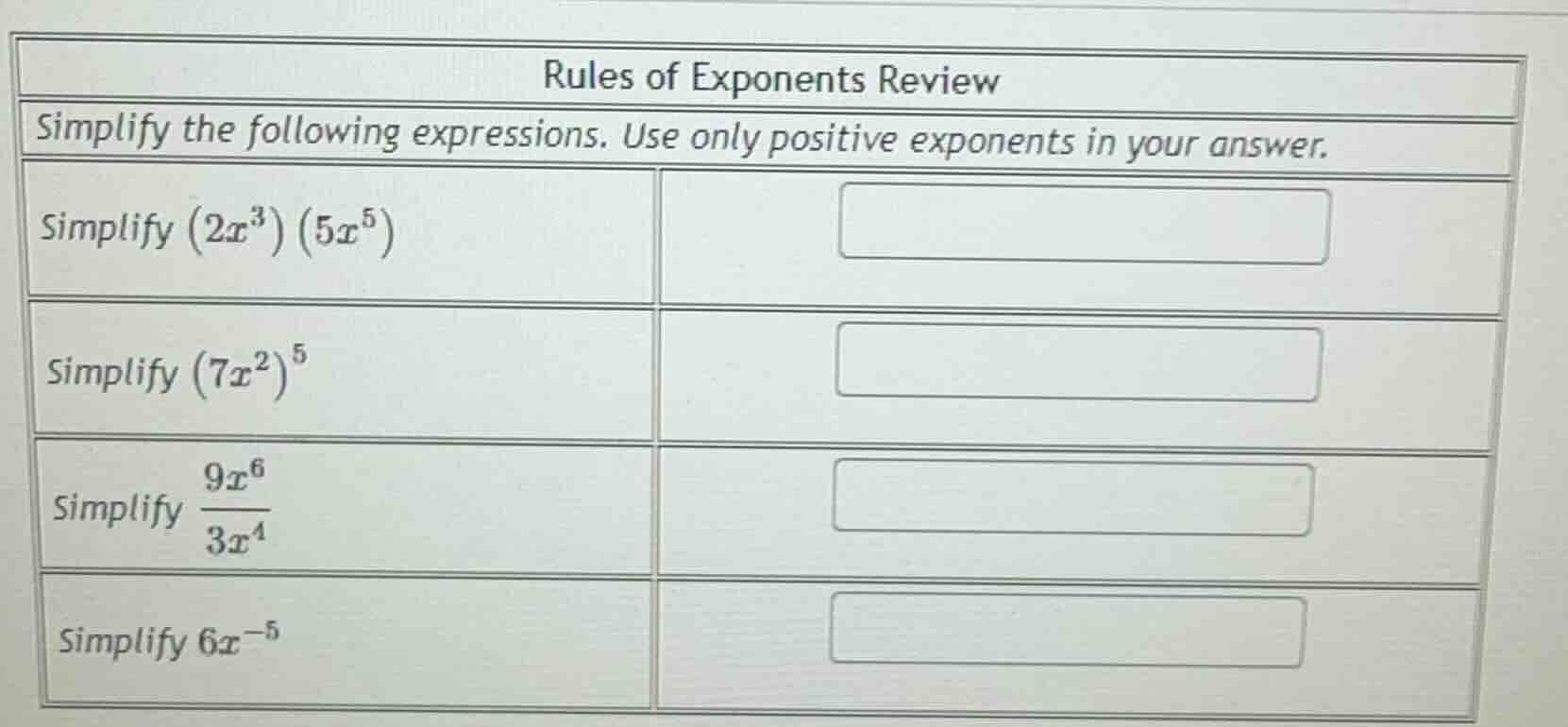 rules of exponents review simplify the following expressions. use only …
