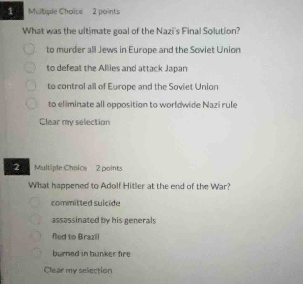 1 multiple choice 2 points what was the ultimate goal of the nazi’s fin…