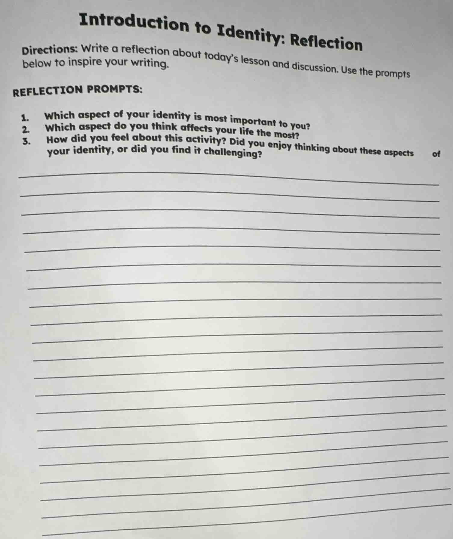 introduction to identity: reflection directions: write a reflection abo…