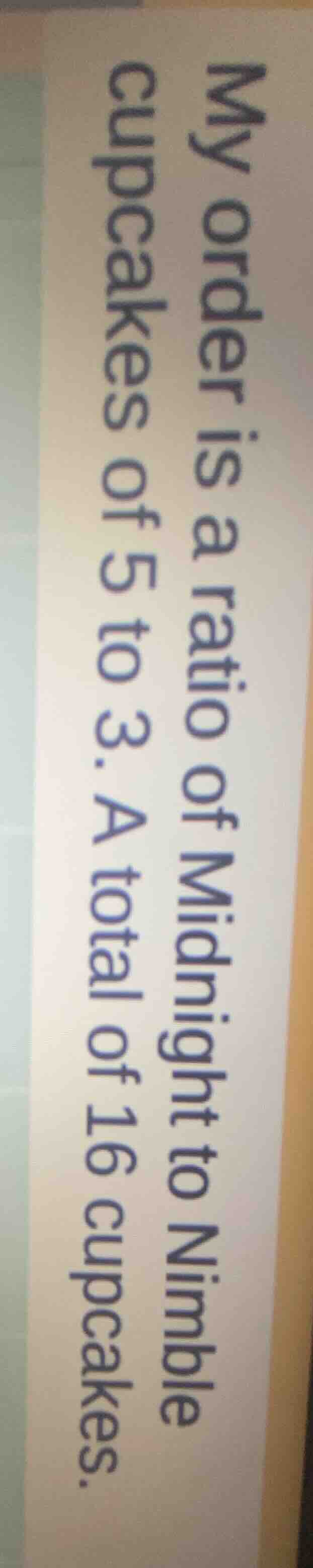 my order is a ratio of midnight to nimble cupcakes of 5 to 3. a total o…