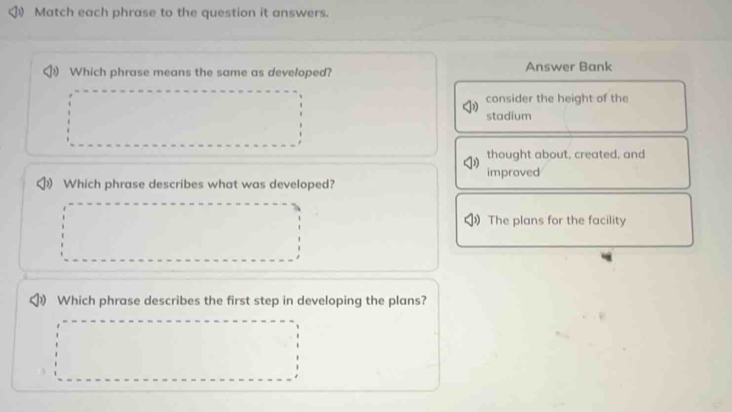 match each phrase to the question it answers. which phrase means the sa…
