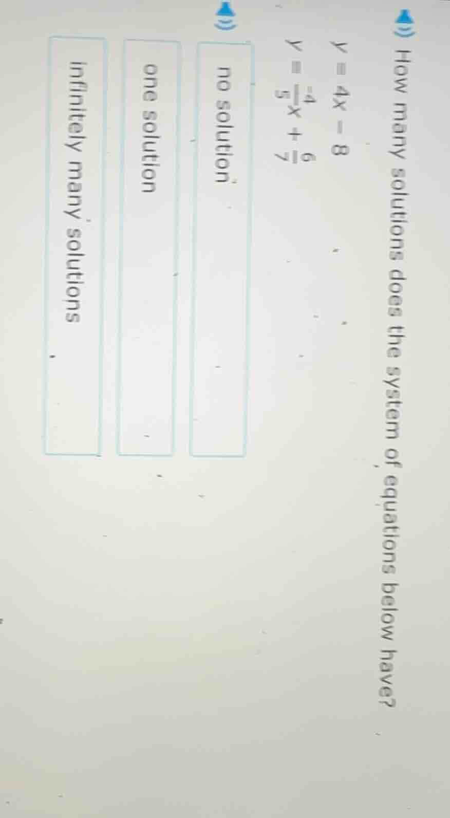 how many solutions does the system of equations below have? y = 4x - 8 …