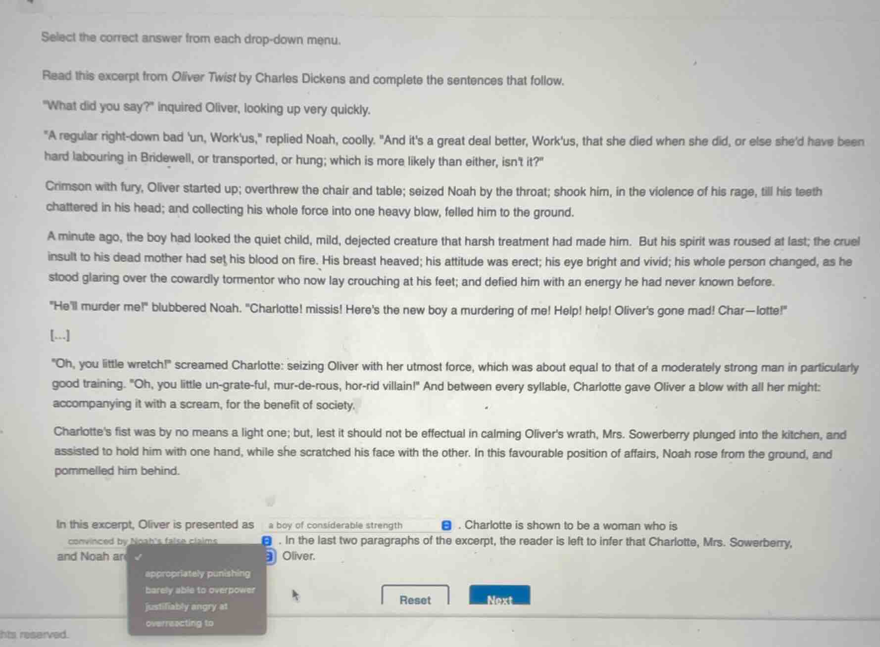 select the correct answer from each drop - down menu. read this excerpt…