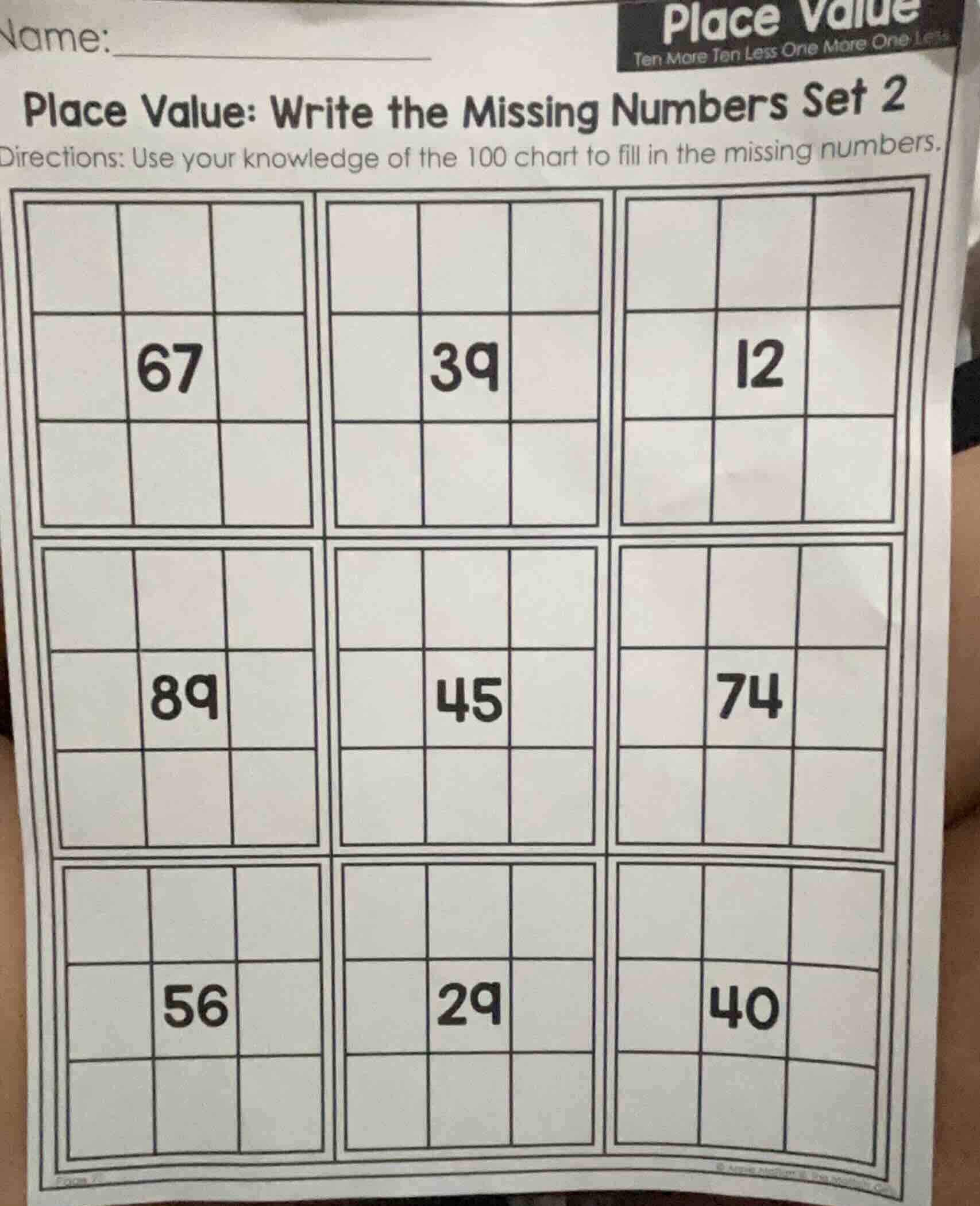 name: place value: write the missing numbers set 2 directions: use your…