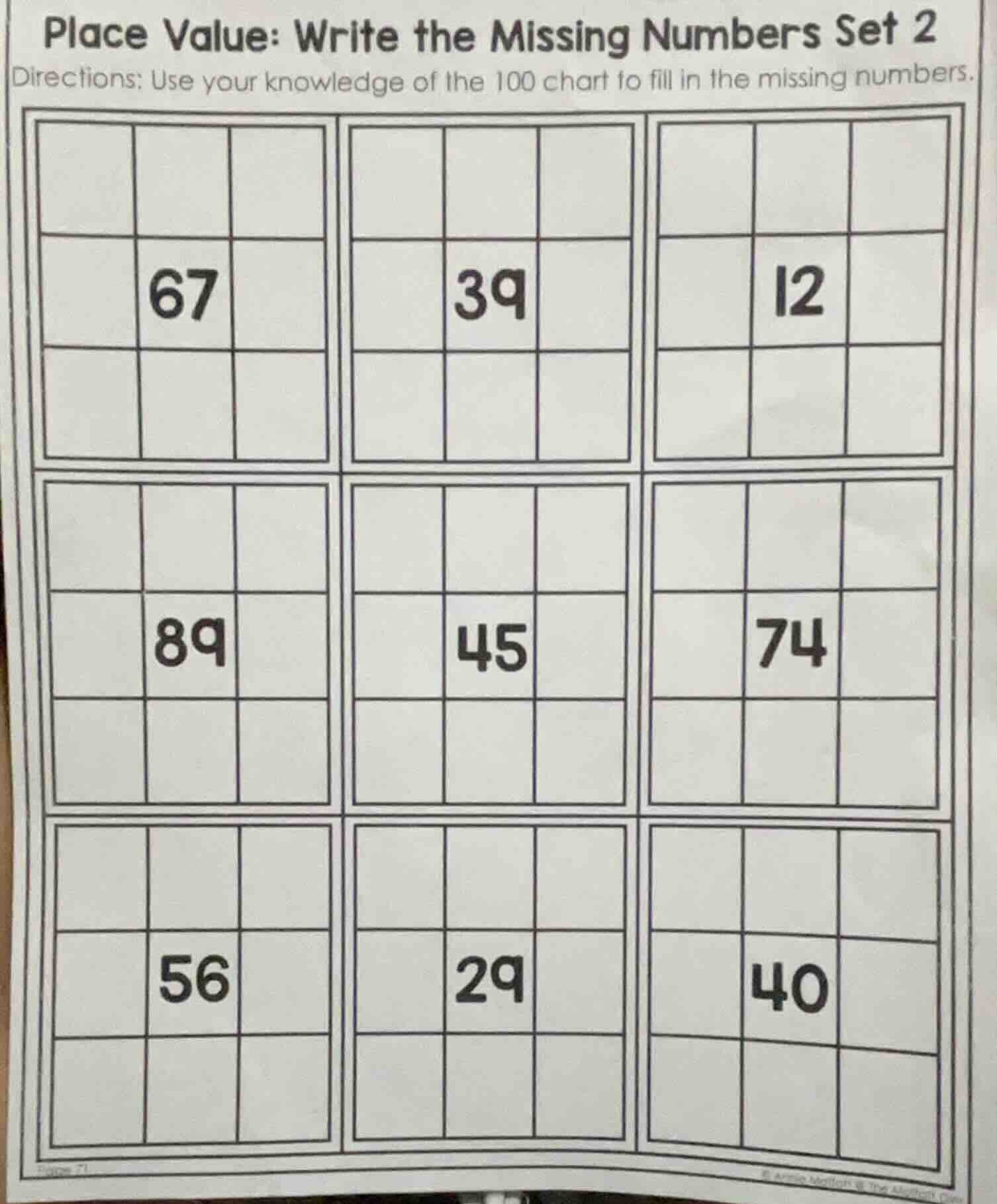 place value: write the missing numbers set 2 directions: use your knowl…