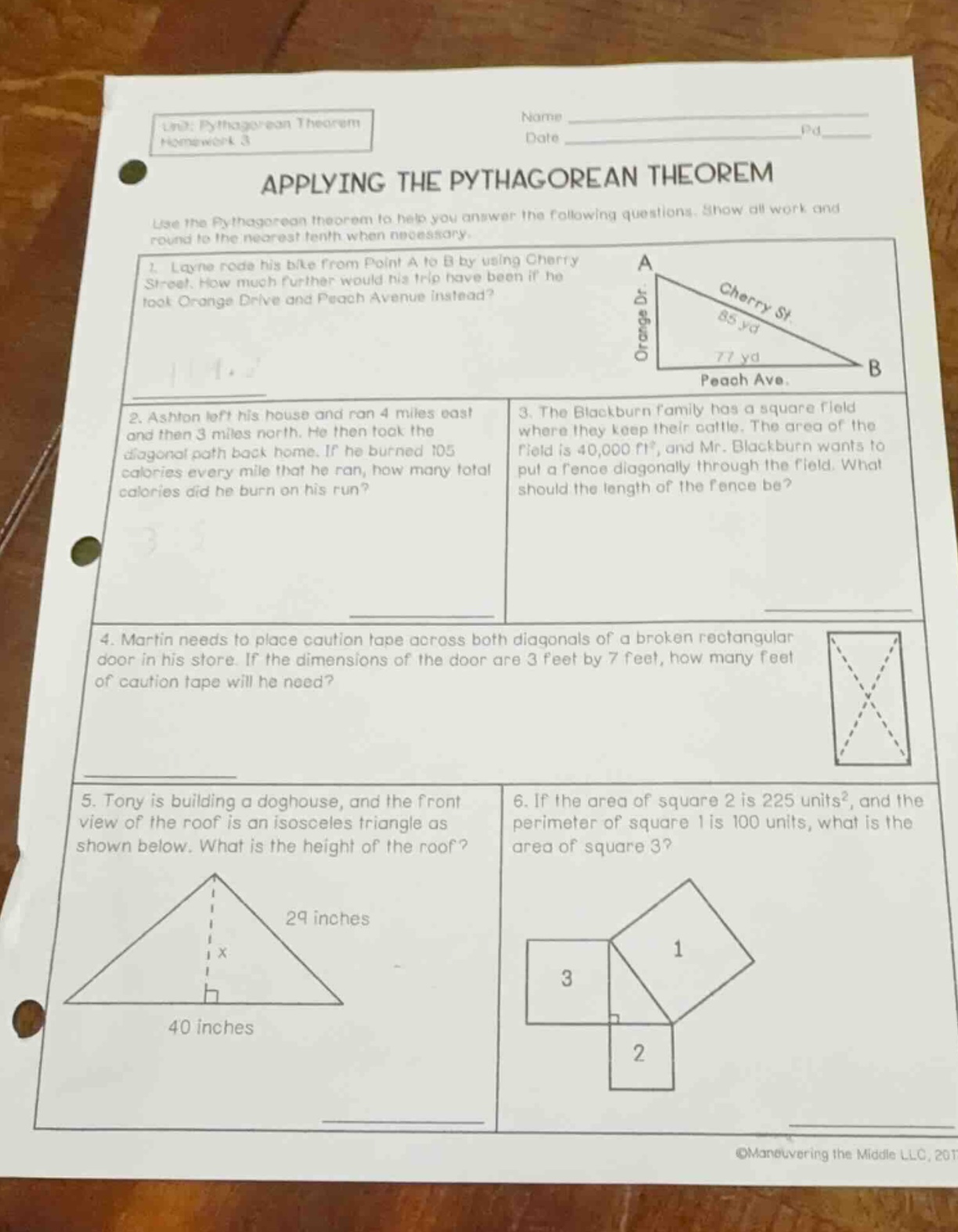 unit: pythagorean theorem homework 3 name date pd applying the pythagor…