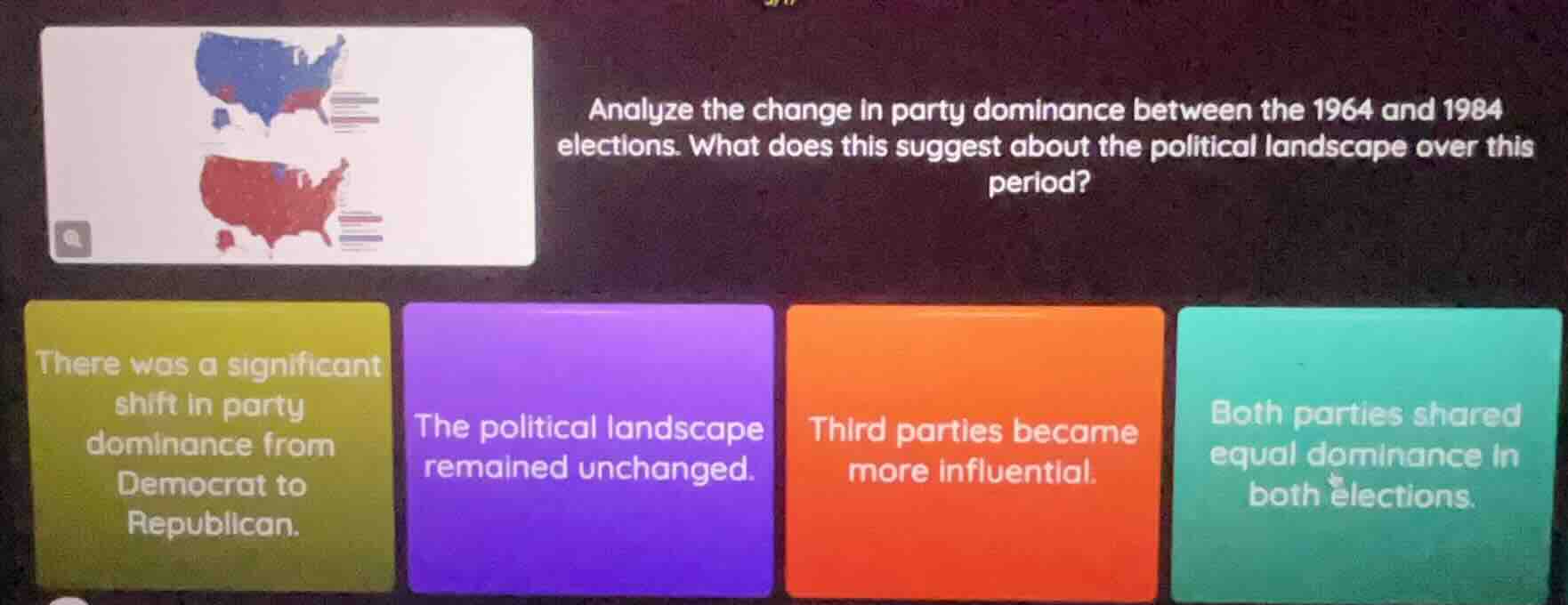 analyze the change in party dominance between the 1964 and 1984 electio…