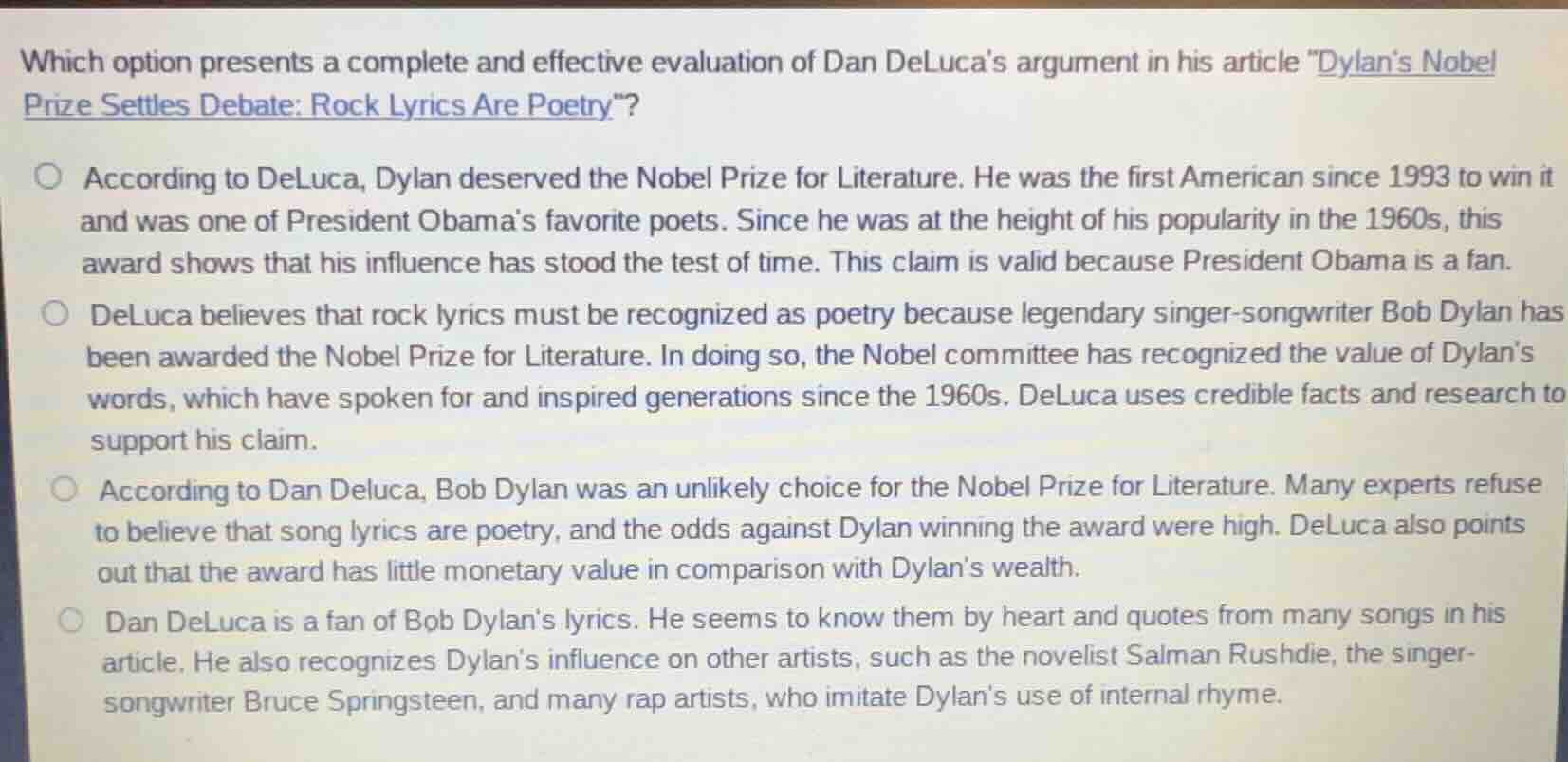 which option presents a complete and effective evaluation of dan deluca…