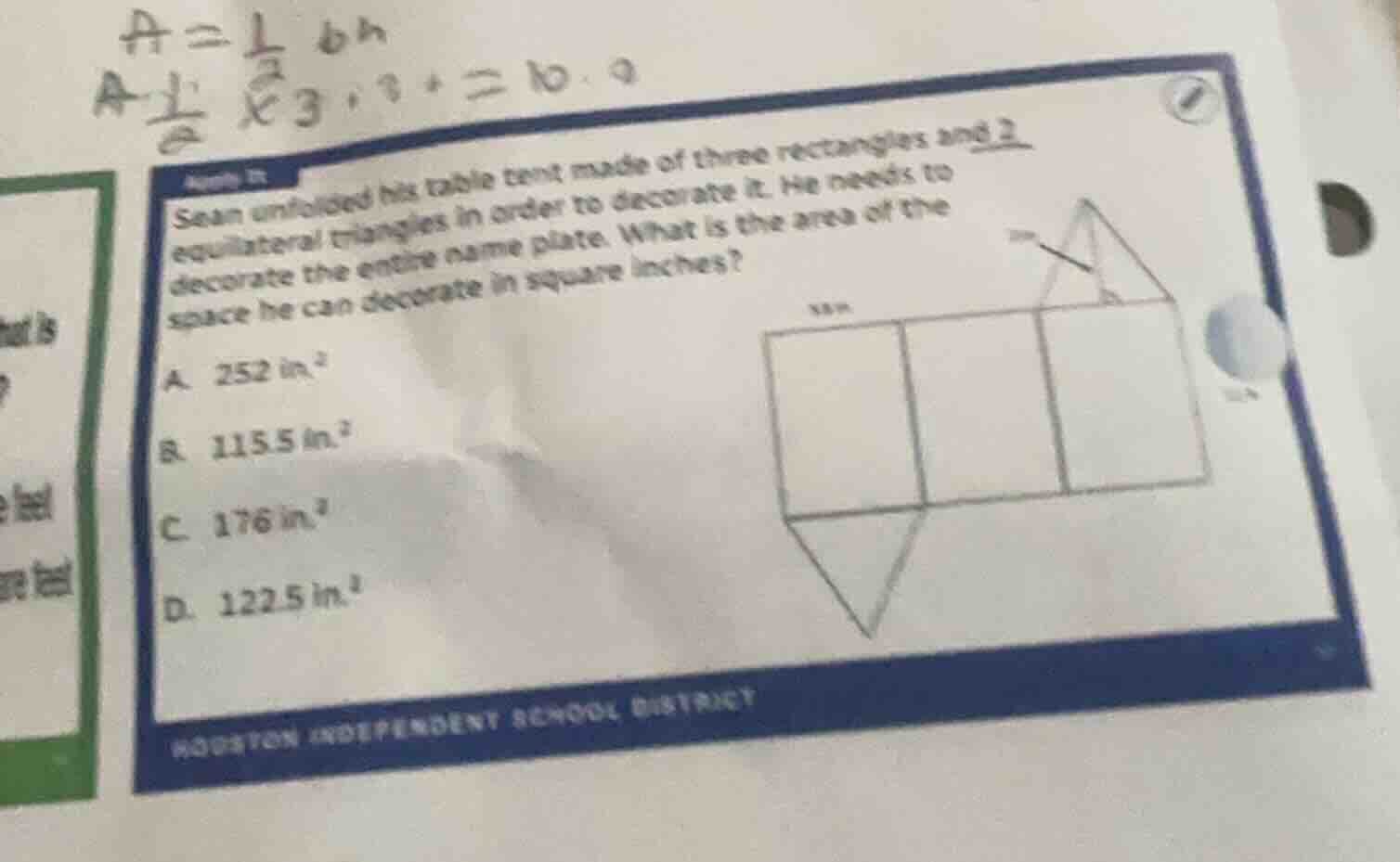 sean unfolded his table tent made of three rectangles and 2 equilateral…