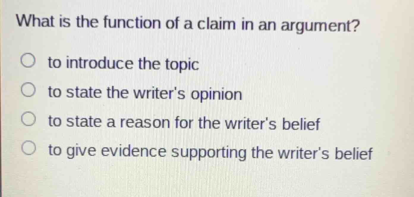 what is the function of a claim in an argument? to introduce the topic …