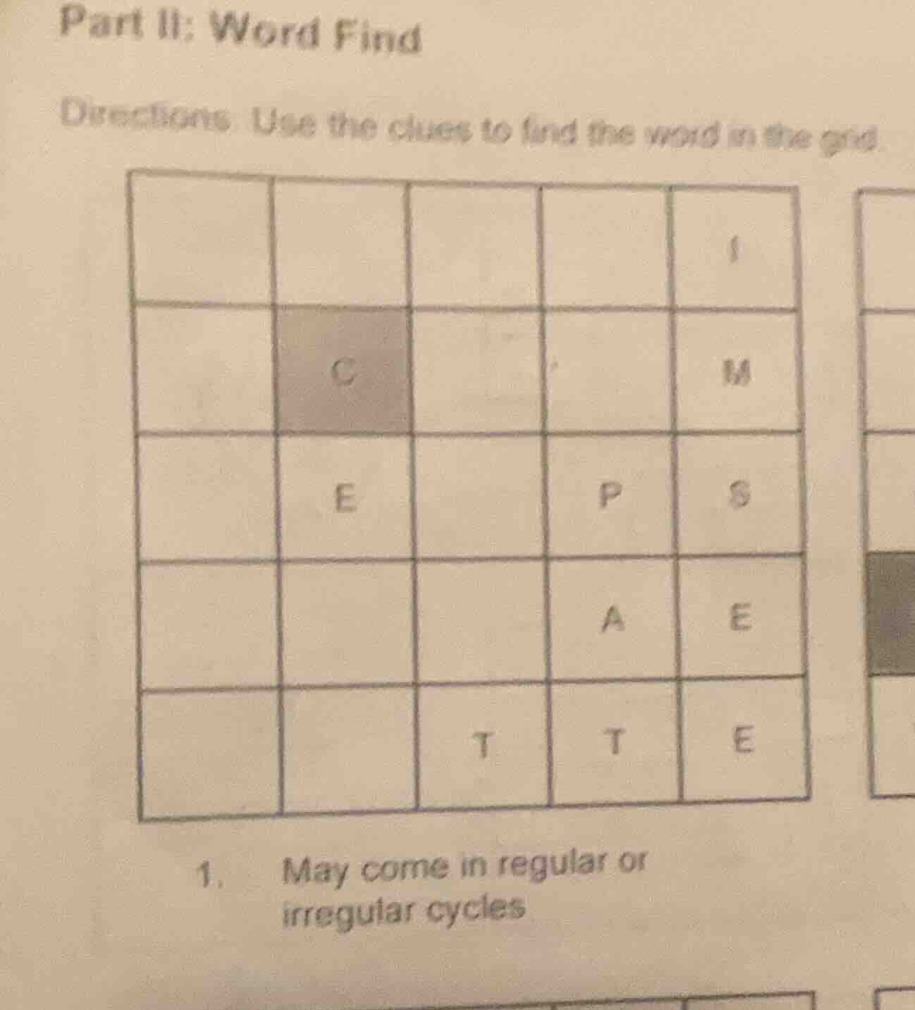 part ii: word find directions: use the clues to find the word in the gr…