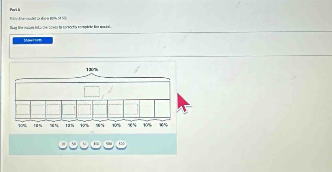 part a fill in the model to show 80% of 500. drag the values into the b…