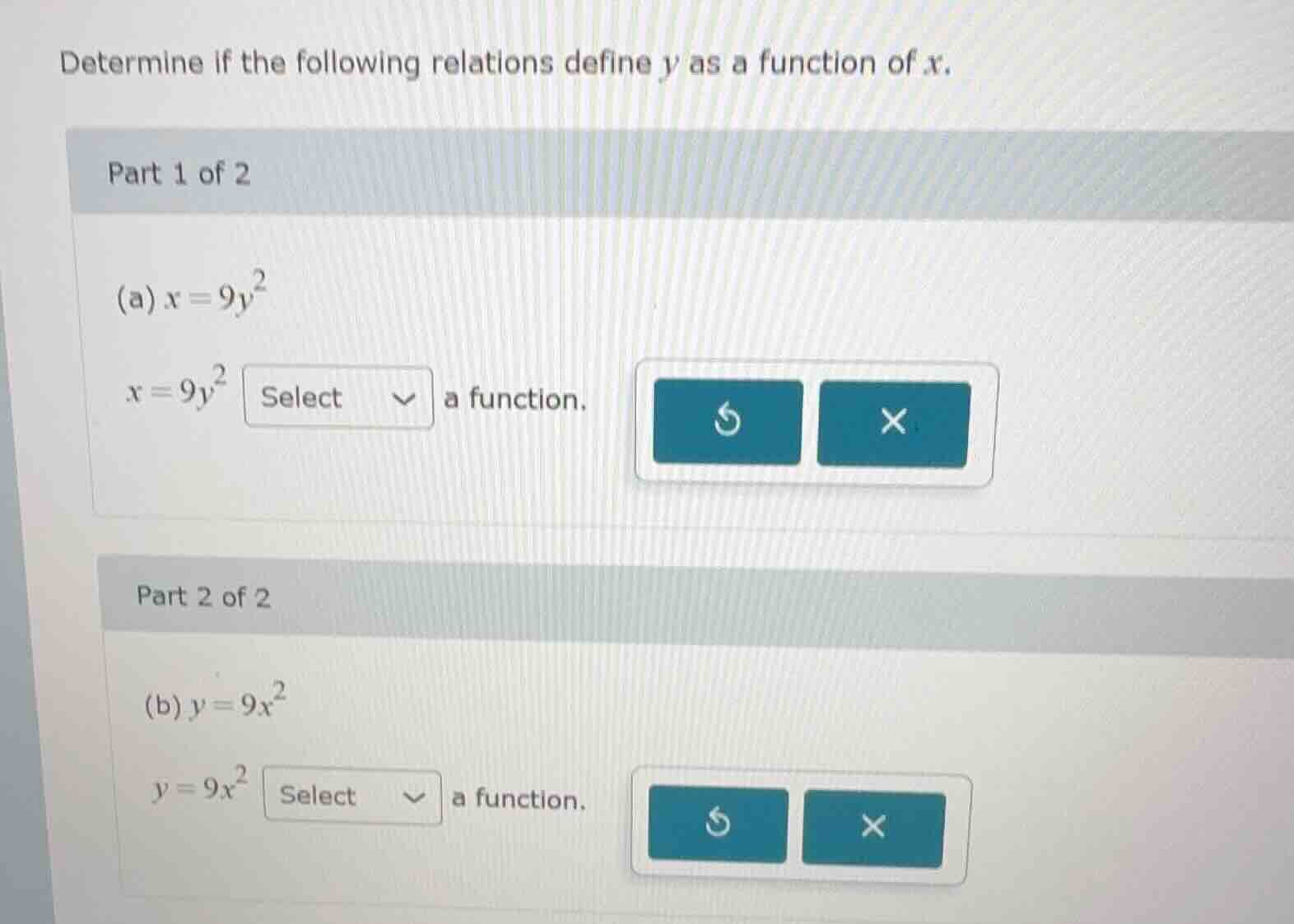 determine if the following relations define y as a function of x. part …