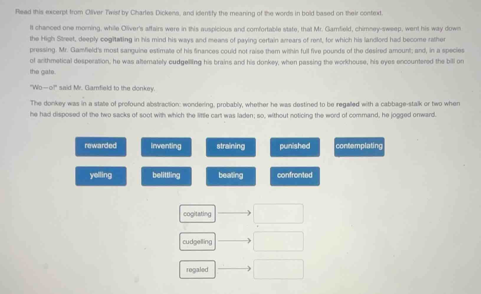 read this excerpt from oliver twist by charles dickens, and identify th…