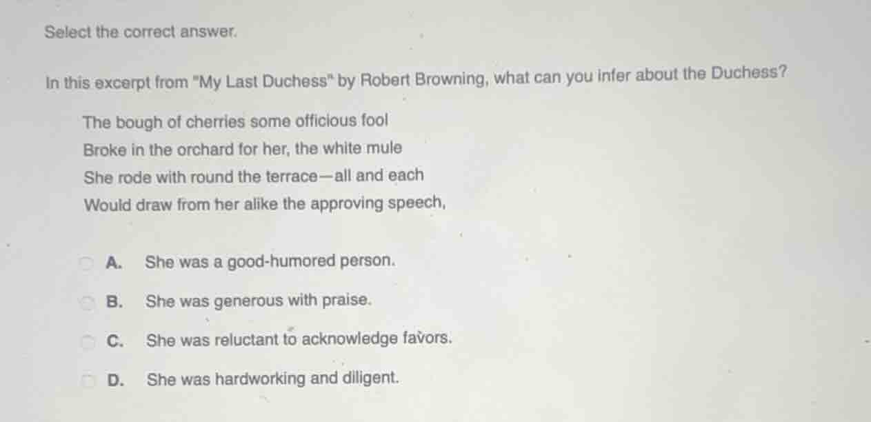 select the correct answer. in this excerpt from \my last duchess\ by ro…