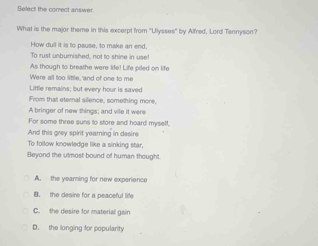 select the correct answer. what is the major theme in this excerpt from…