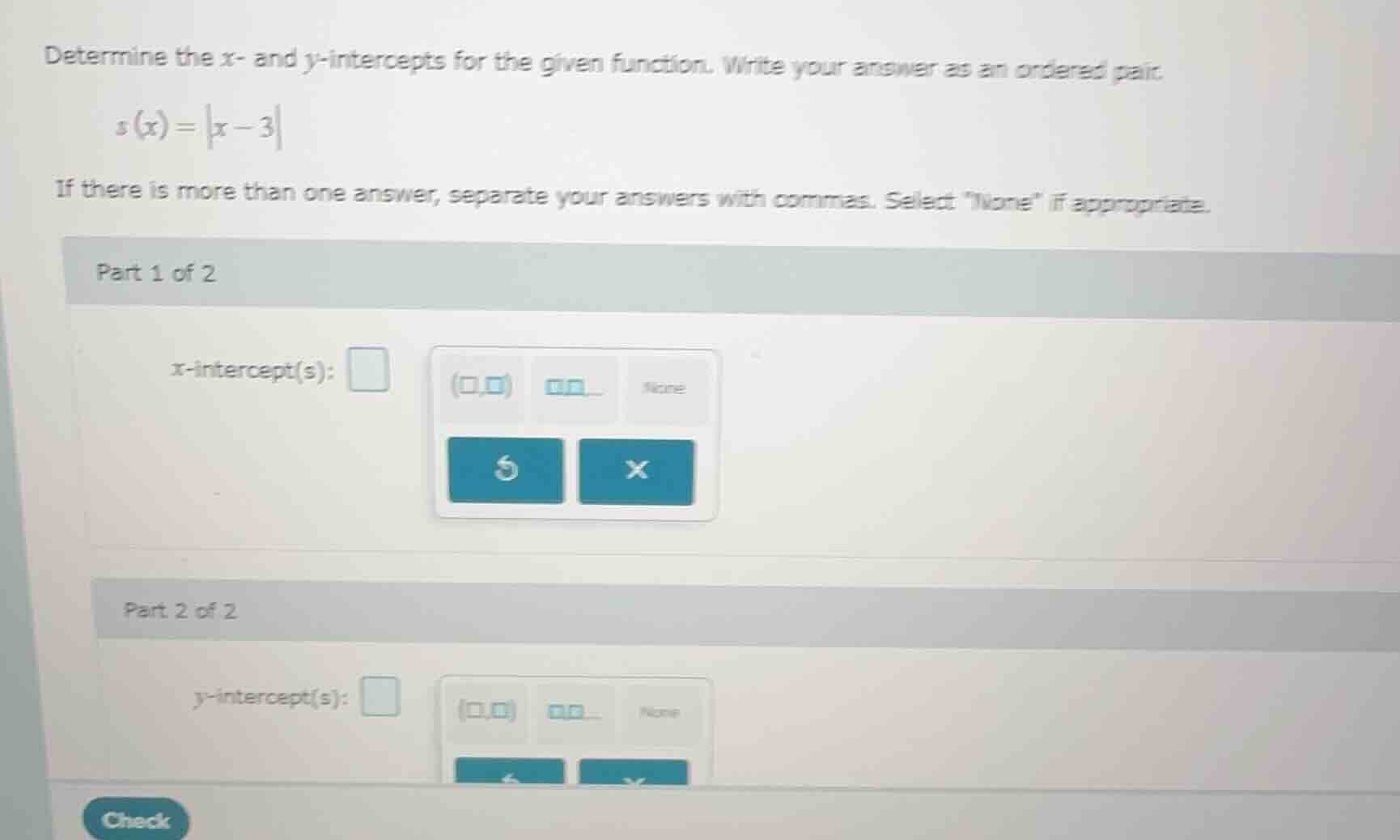determine the x- and y-intercepts for the given function. write your an…