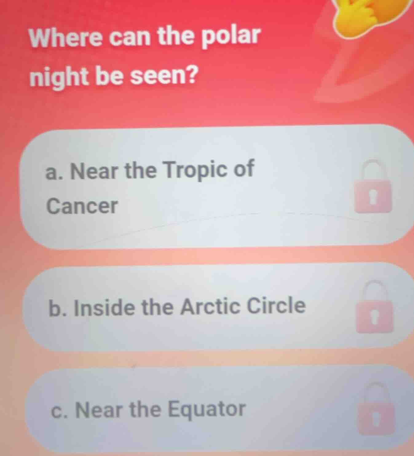 where can the polar night be seen? a. near the tropic of cancer b. insi…