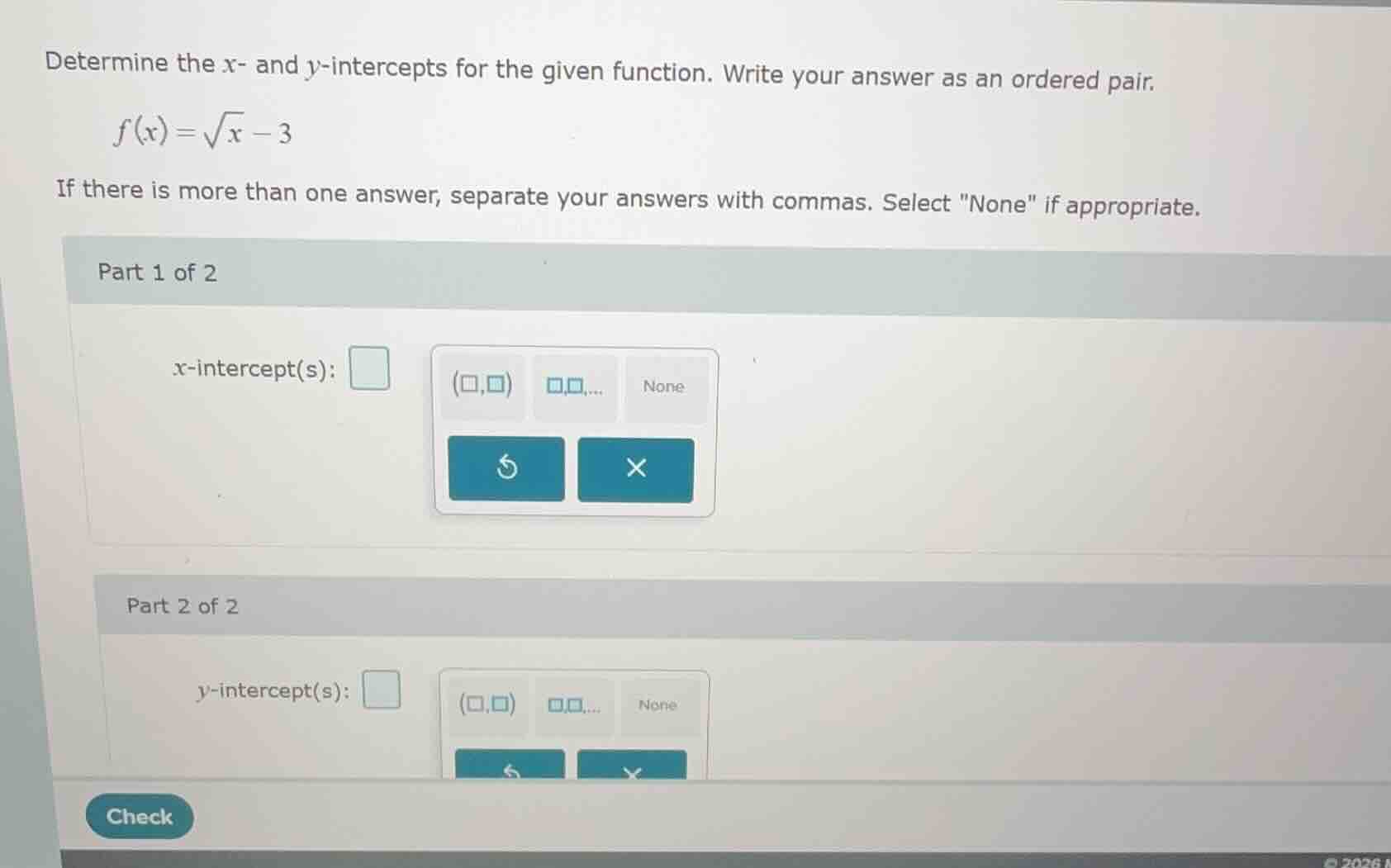 determine the x- and y-intercepts for the given function. write your an…