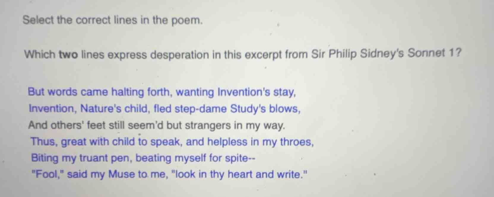 select the correct lines in the poem. which two lines express desperati…