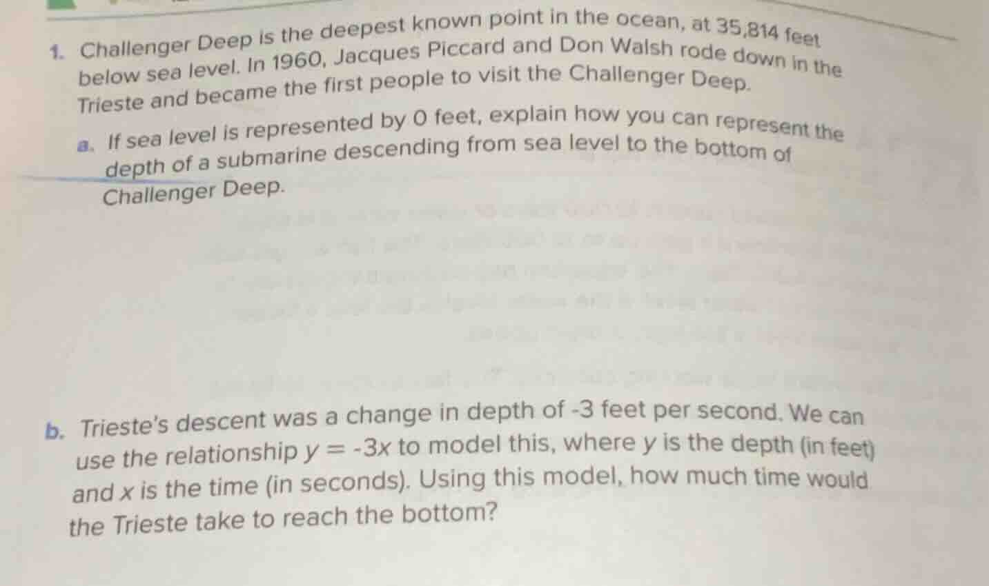 1. challenger deep is the deepest known point in the ocean, at 35,814 f…