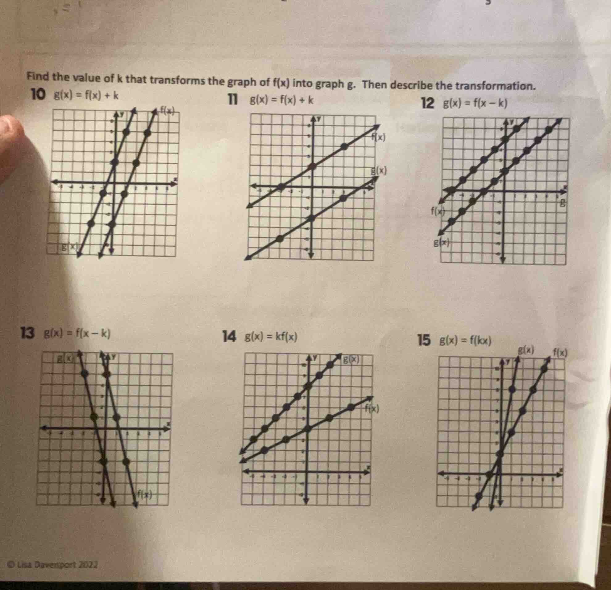 find the value of k that transforms the graph of f(x) into graph g. the…