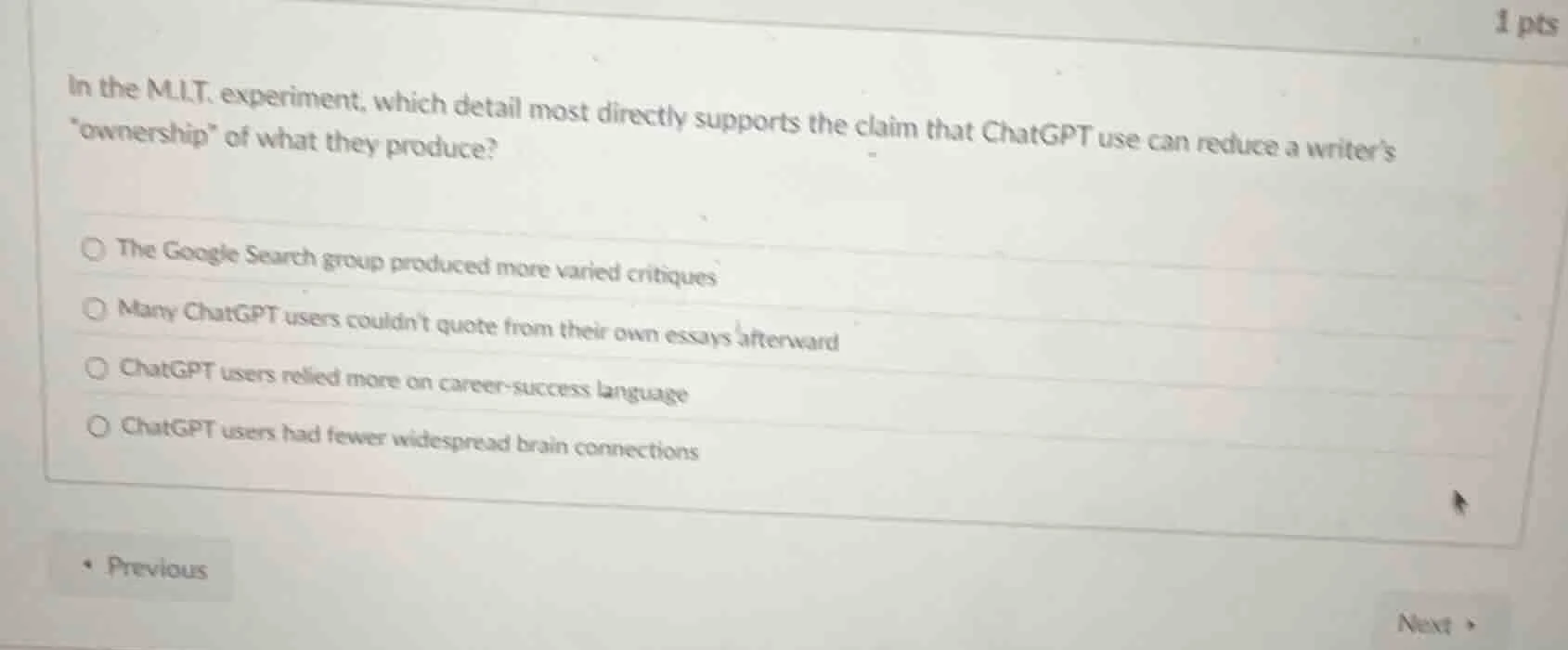 in the m.i.t. experiment, which detail most directly supports the claim…