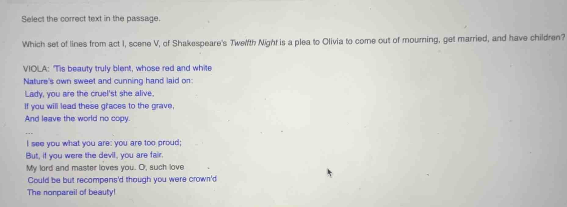 select the correct text in the passage. which set of lines from act i, …