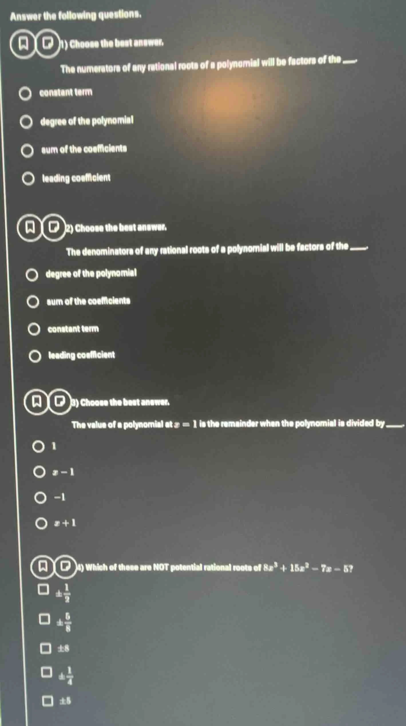 answer the following questions. 1) choose the best answer. the numerato…