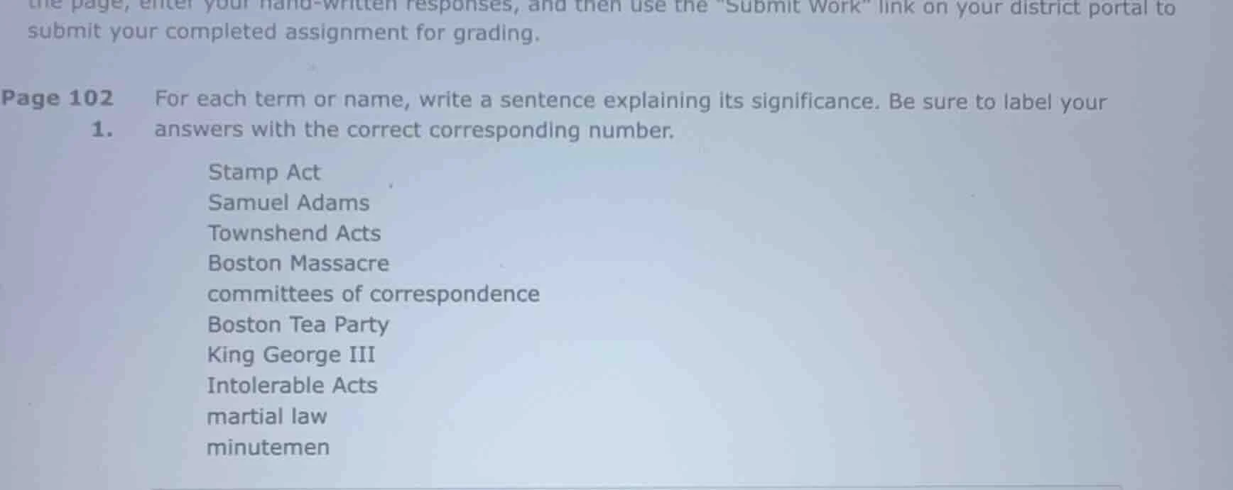 page 102 1. for each term or name, write a sentence explaining its sign…