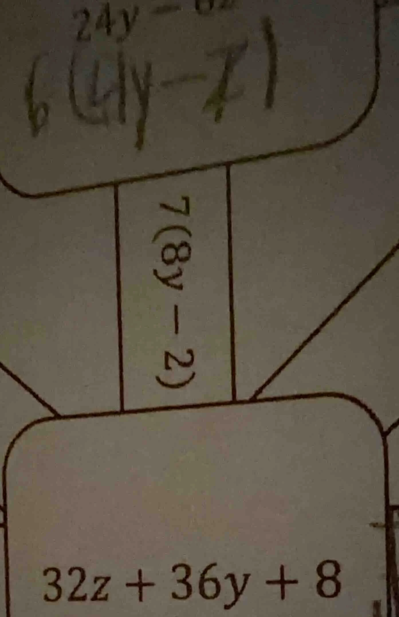 24y 6(4y - 7) 7(8y - 2) 32z + 36y + 8