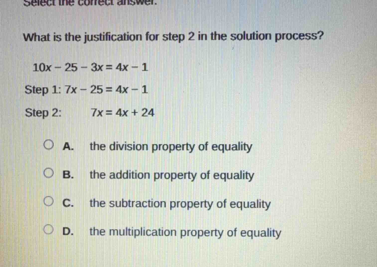 select the correct answer. what is the justification for step 2 in the …