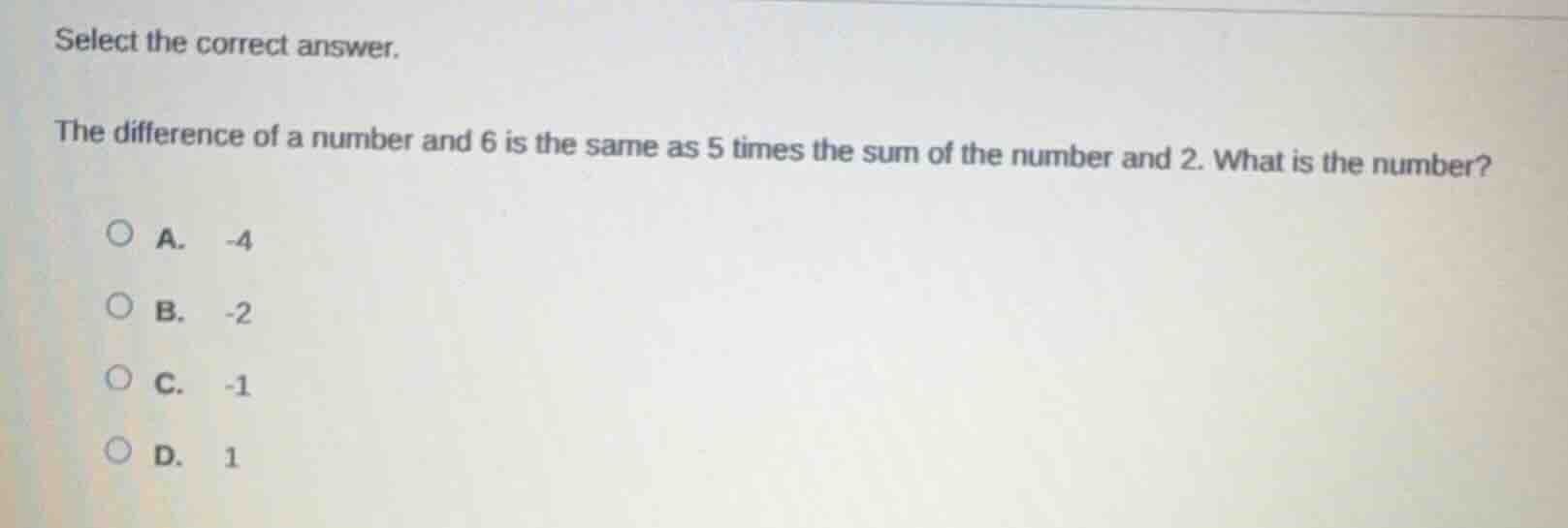 select the correct answer. the difference of a number and 6 is the same…