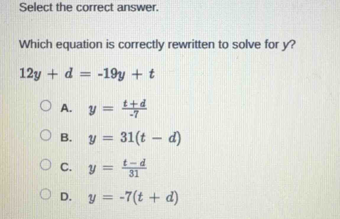 select the correct answer. which equation is correctly rewritten to sol…