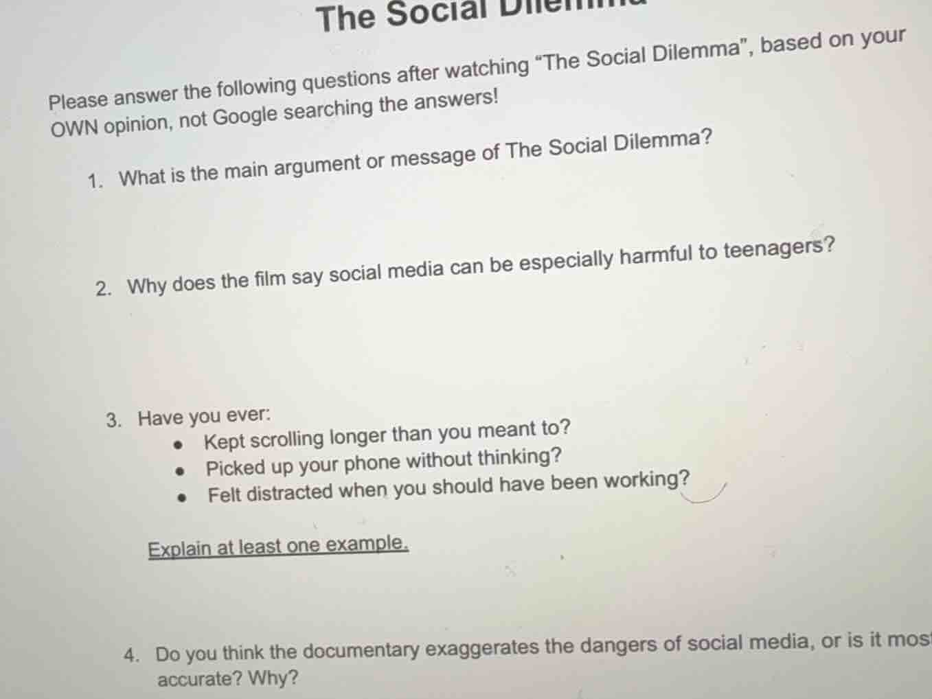 the social dilemma please answer the following questions after watching…