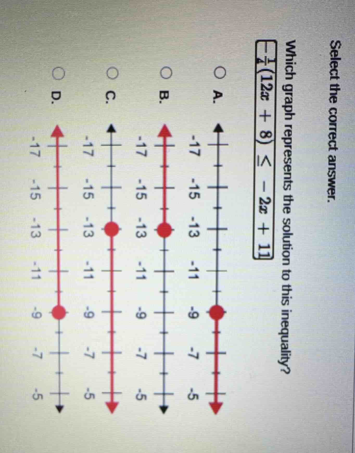 select the correct answer. which graph represents the solution to this …