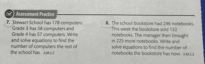 7. stewart school has 178 computers. grade 3 has 58 computers and grade…