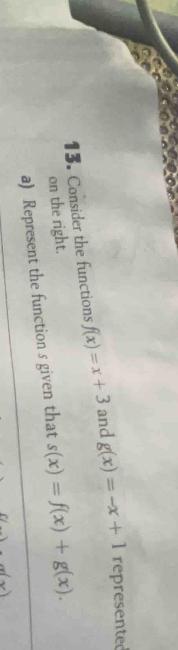 13. consider the functions ( f(x) = x + 3 ) and ( g(x) = -x + 1 ) repre…