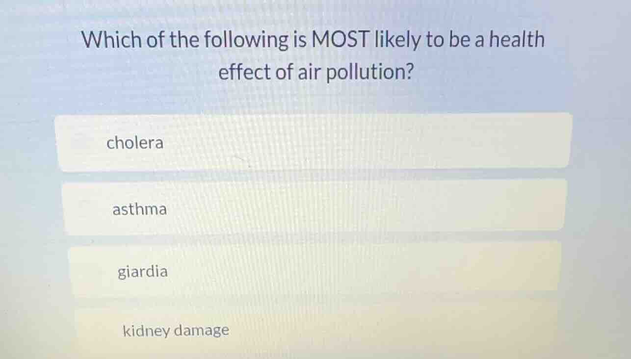 which of the following is most likely to be a health effect of air poll…