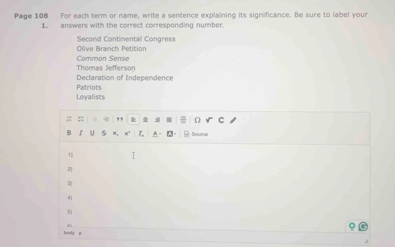 page 108 1. for each term or name, write a sentence explaining its sign…