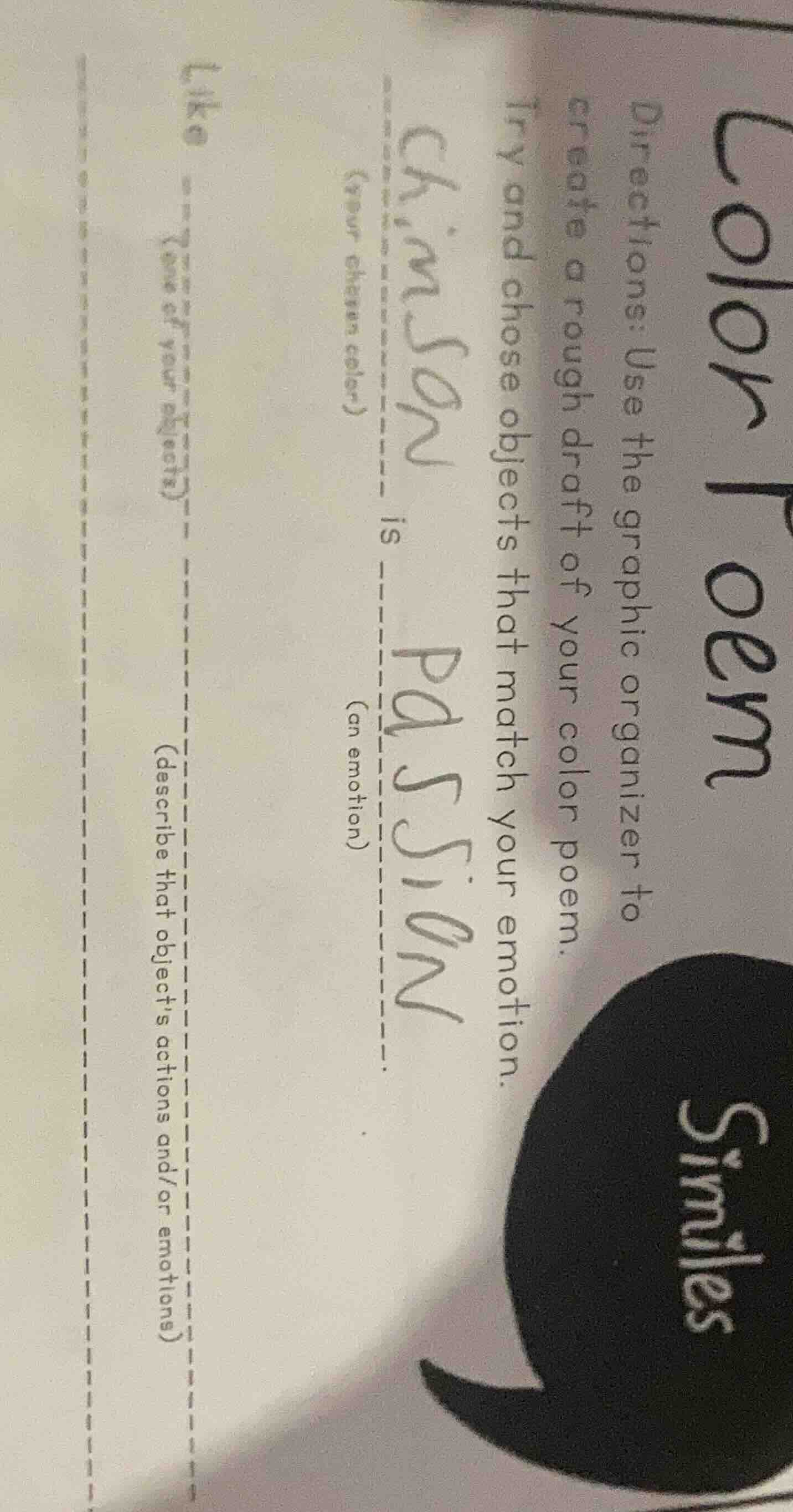 color poem directions: use the graphic organizer to create a rough draf…