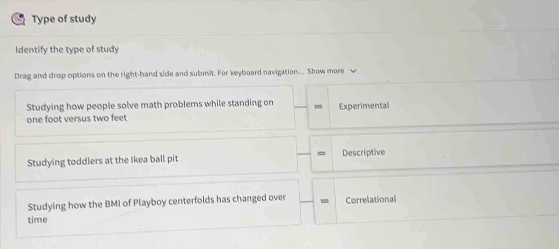 type of study identify the type of study drag and drop options on the r…