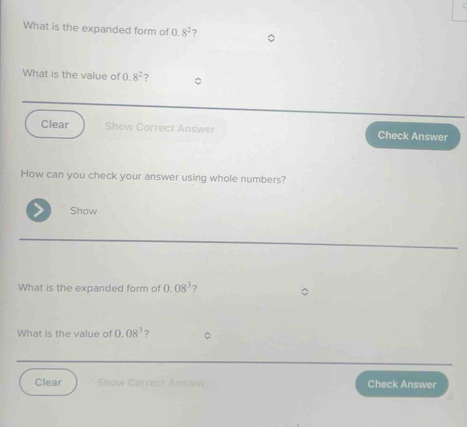what is the expanded form of $0.8^2$? what is the value of $0.8^2$? how…