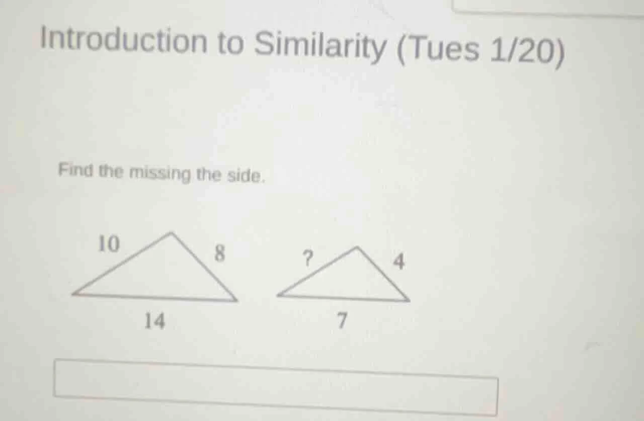 introduction to similarity (tues 1/20) find the missing the side. 10 8 …