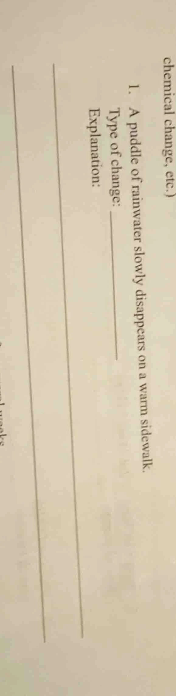 1. a puddle of rainwater slowly disappears on a warm sidewalk. type of …