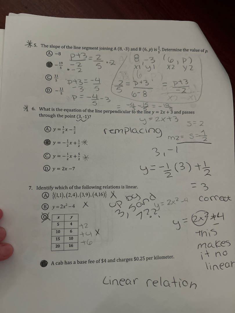 5. the slope of the line segment joining a (8, -3) and b (6, p) is \\(\…