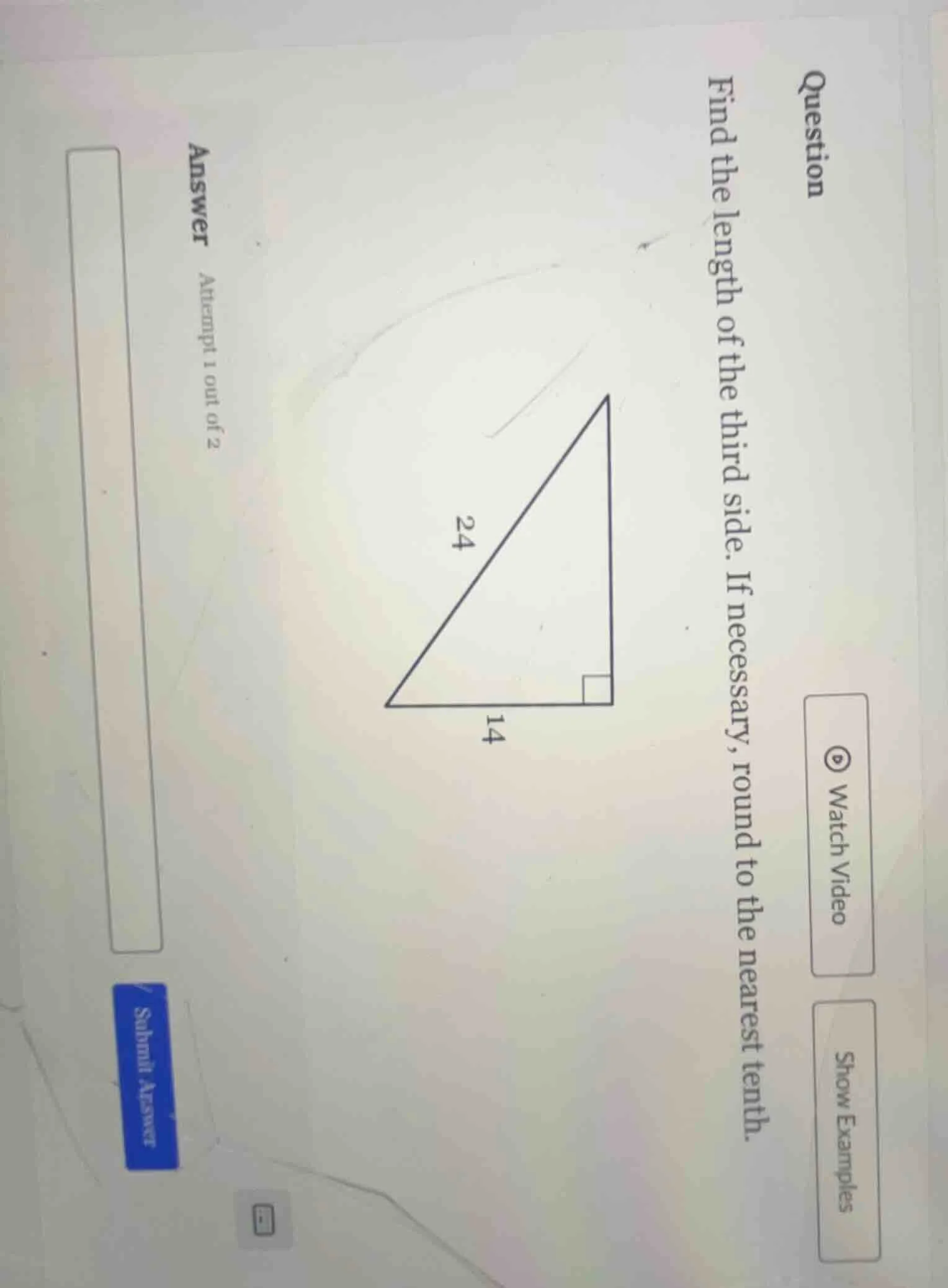 question find the length of the third side. if necessary, round to the …