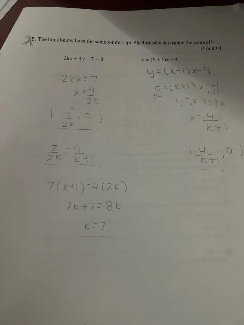 5. the lines below have the same ( x )-intercept. algebraically determi…