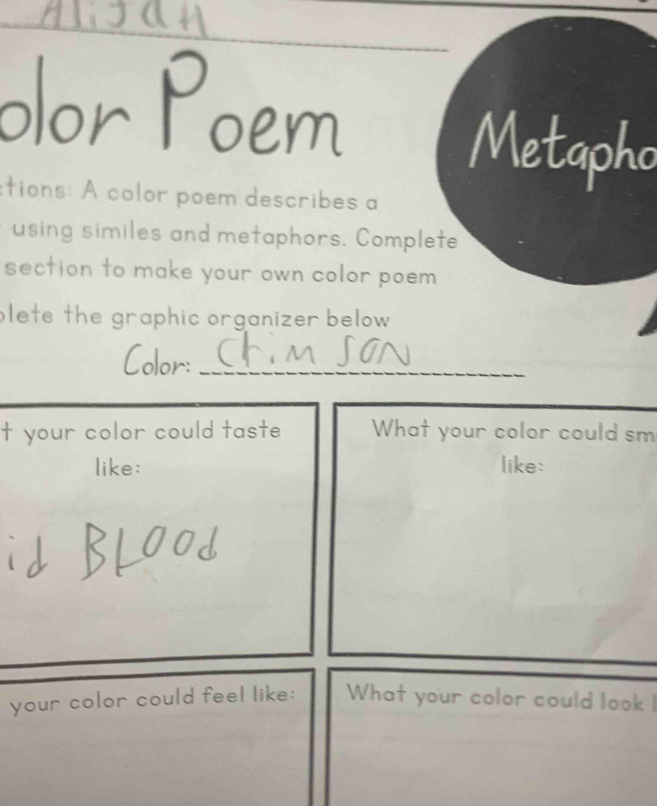 olor poem metapho tions: a color poem describes a using similes and met…