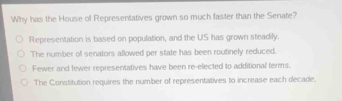 why has the house of representatives grown so much faster than the sena…